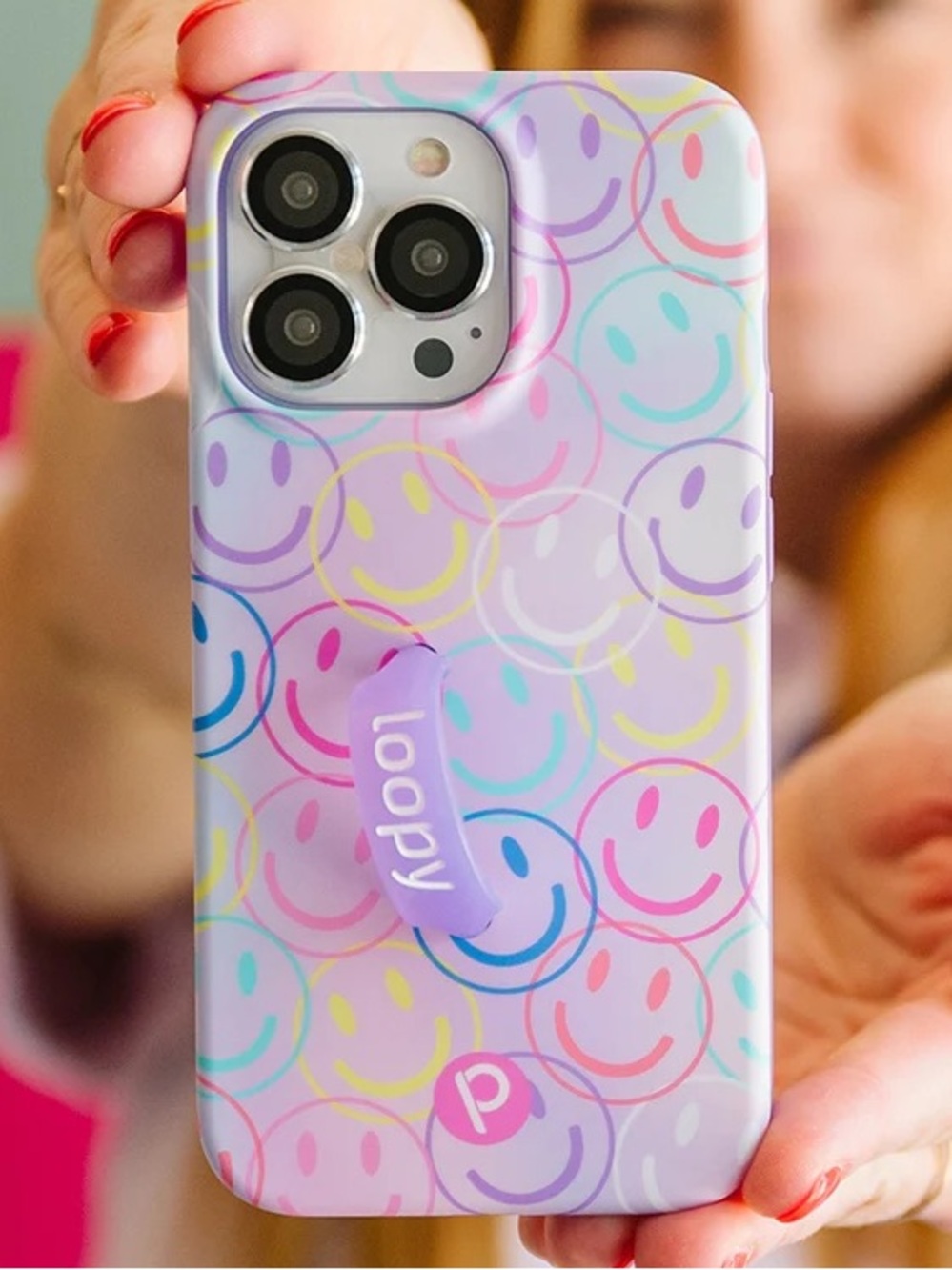 Loopy Case Smileys Purple Smiley Faces iPhone 13/ 14 Dust Bag Loop Anti Drop